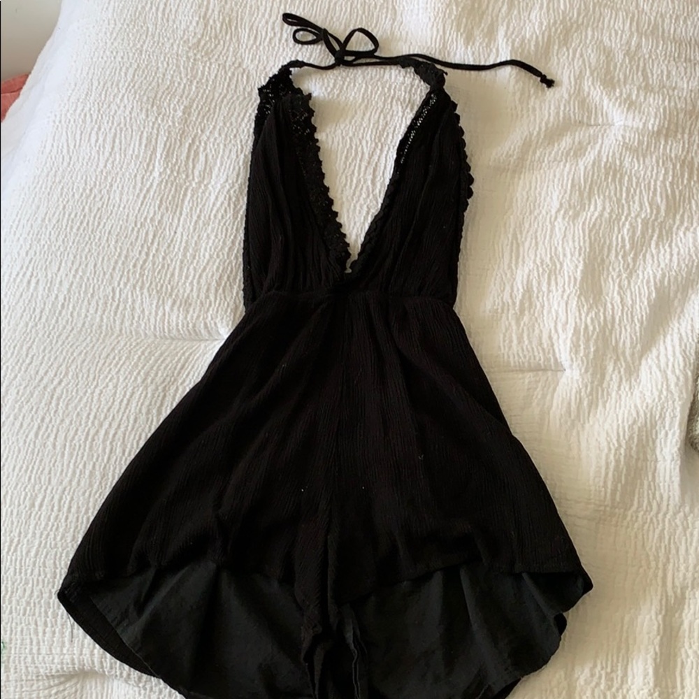 Lace tie-up romper